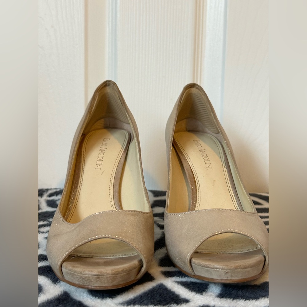 Enzo Angiolini Champagne Gold Peep Toe Heels Women’s Size 7M Designer Formal - Picture 2 of 13